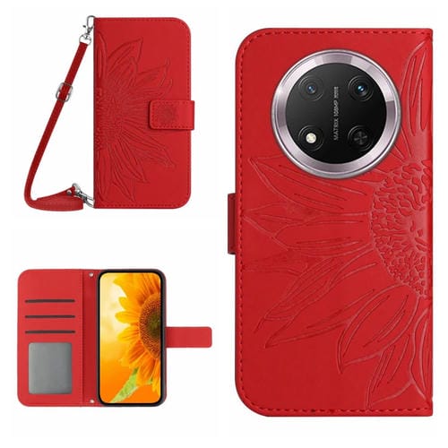 Funda de Cuero Honor X9C con Diseño de Girasol y Cordón (Rojo)