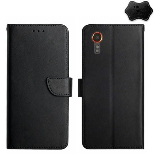 Funda para Teléfono Samsung Galaxy Xcover 7 5G Ht02 con Tapa de Cuero Genuino a Prueba de Huellas (Negro)