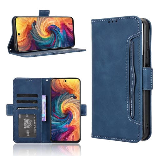 Funda de Piel Textura de Becerro con Ranuras para Tarjetas para ZTE Blade V70 4G (Azul)