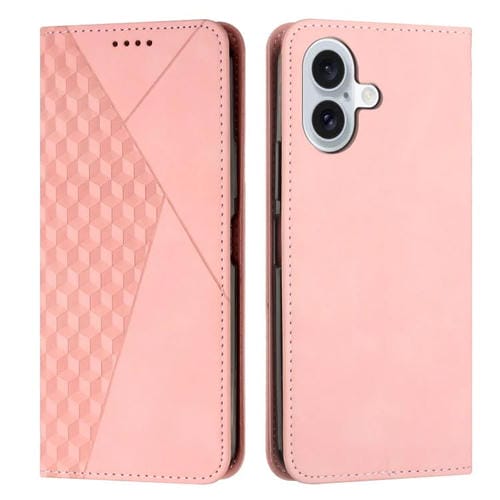 Funda de cuero magnética con textura de diamante para iPhone 17 (oro rosa)