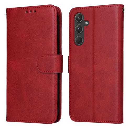 Funda para Teléfono Samsung Galaxy A55 Cuero con Tapa Textura de Becerro (Rojo)
