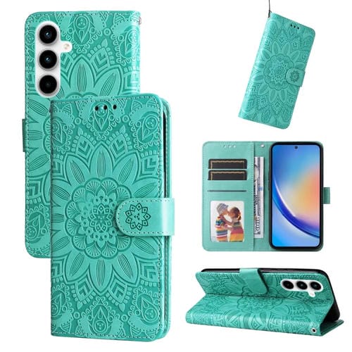 Funda para Teléfono Samsung Galaxy A35 Cuero con Girasol en Relieve (Verde)