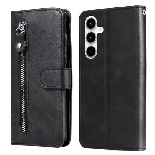 Funda para Teléfono Samsung Galaxy A35 Cuero Cremallera Textura Becerro (Negro)