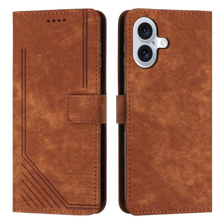 Funda de piel con estampado de rayas y cordón para iPhone 17 (marrón)