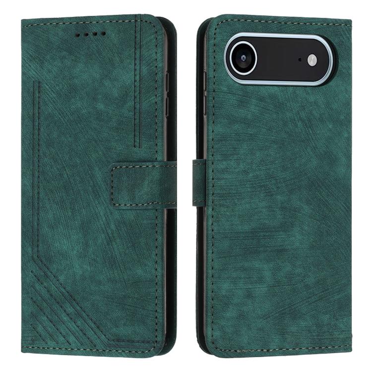 Funda de piel con estampado de rayas Air Skin Feel para iPhone 17 con cordón (verde)
