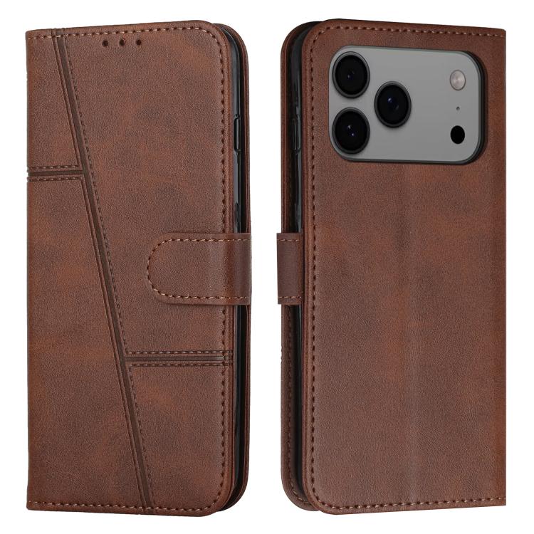 Funda de piel con hebilla y textura de becerro para iPhone 17 Pro Max (marrón)