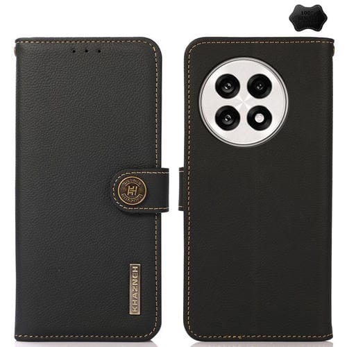 Funda de Cuero Genuino Khazneh Custer con Protección RFID para OnePlus Ace 5 Pro / Ace 5 / 13R (Negro)