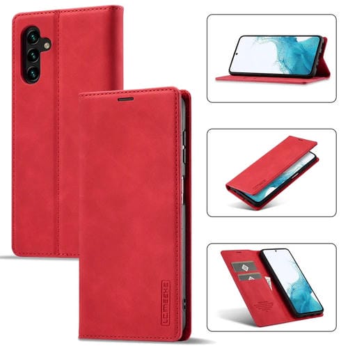 Funda para Teléfono Samsung Galaxy A55 5G Lc.Imeeke Cuero Microfibra Magnetismo Fuerte (Rojo)