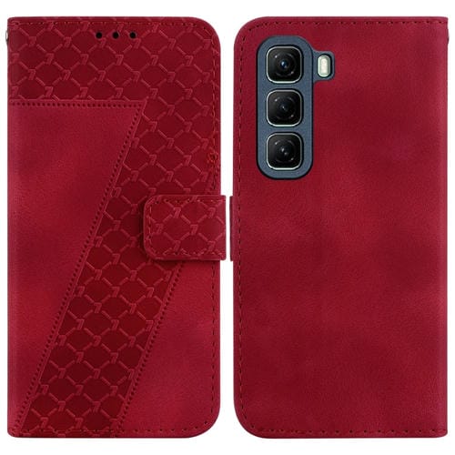 Funda de Cuero con Relieve en Forma de Siete para Infinix Hot 50 5G (Rojo)