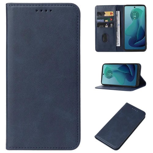 Funda de Cuero para Motorola Moto G 5G 2024 con Cierre Magnético (Azul)