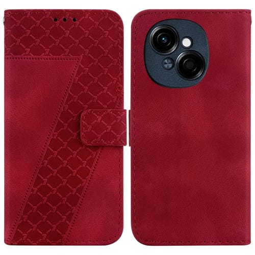 Funda de Cuero con Relieve en Forma de Siete para Tecno Spark Go 1 y Pop 9 Pro (Rojo)