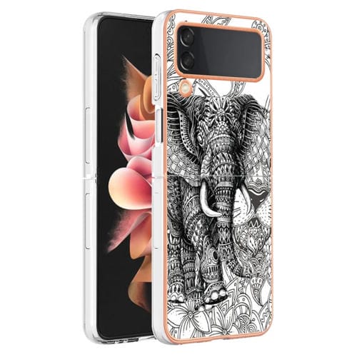 Estuche para Teléfono Samsung Galaxy Z Flip3 5G Imd Doble Cara Mármol Galvanizado (Totem Elephant)