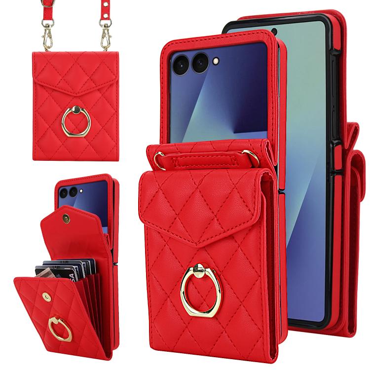 Funda para Samsung Galaxy Z Flip7 5G con ranura para tarjeta RFID y soporte para anillo (roja)