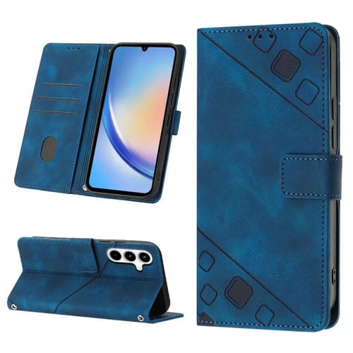 Funda para Samsung Galaxy A35 5G Cuero con Relieve y Sensación de Piel (Azul)