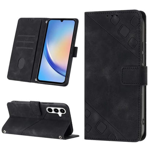 Funda para Samsung Galaxy A35 5G Cuero con Relieve y Sensación de Piel (Negro)