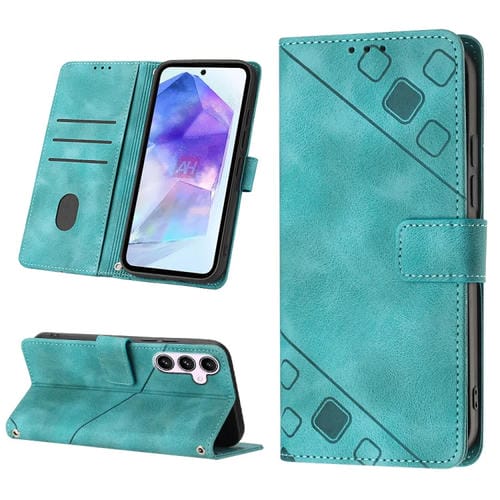 Funda para teléfono Samsung Galaxy A55 Cuero en relieve con sensación de piel (Verde)