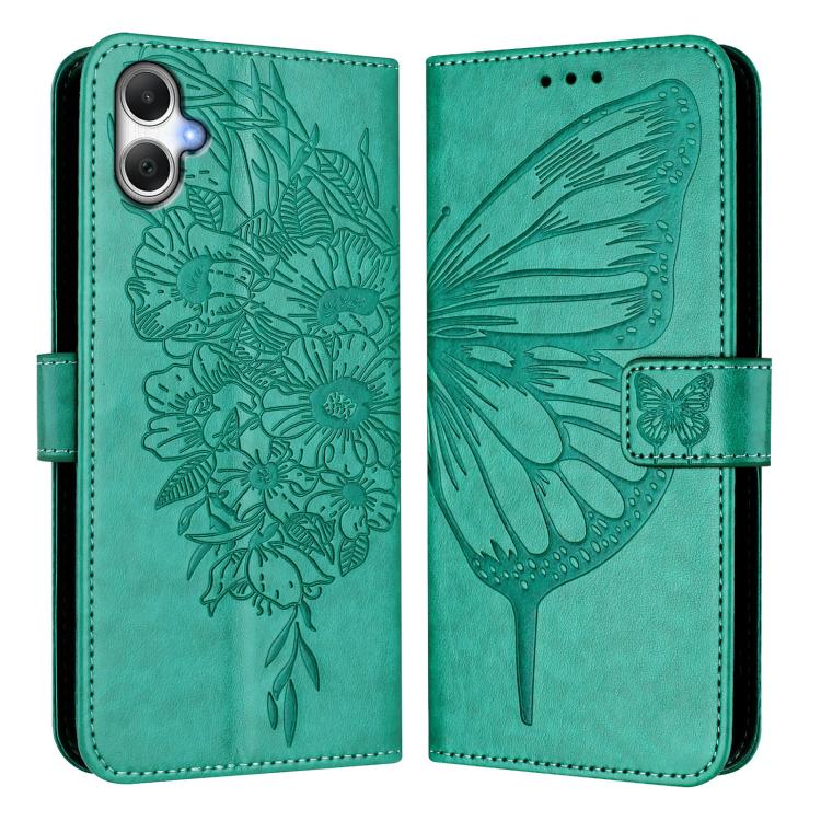 Funda de piel con diseño de mariposa en relieve para Samsung Galaxy A07 4G (verde)