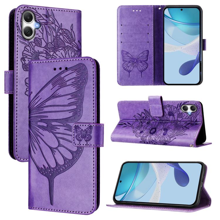 Funda de piel con diseño de mariposa en relieve para Samsung Galaxy A07 4G (morado oscuro)