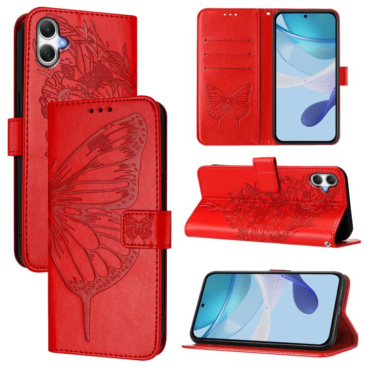 Funda de piel con diseño de mariposa en relieve para Samsung Galaxy A07 4G (roja)