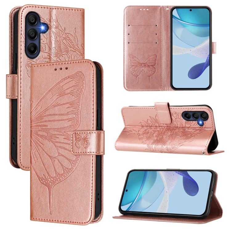 Funda de piel con diseño de mariposa en relieve para Samsung Galaxy A17 5G (oro rosa)