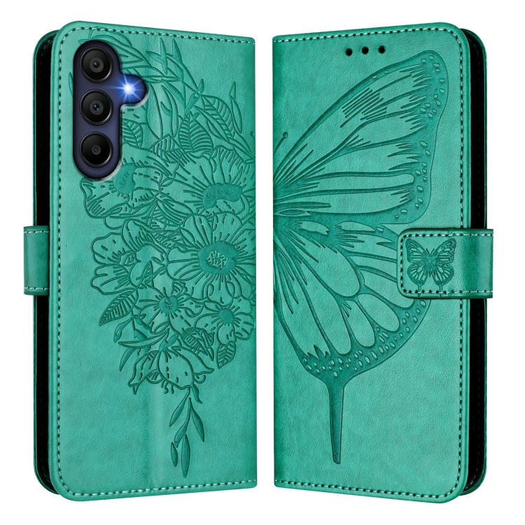 Funda de piel con diseño de mariposa en relieve para Samsung Galaxy A17 5G (verde)