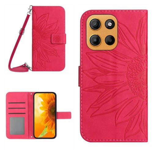 Funda de Cuero con Tapa Motorola Moto G Stylus 5G 2025 Ht04 diseño Girasol (Rosa y Rojo)