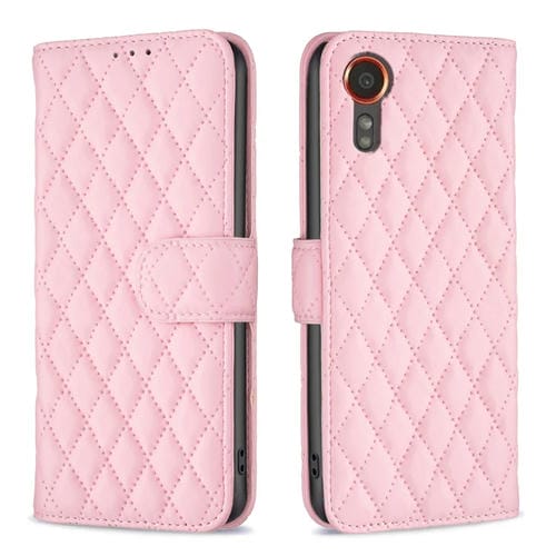 Funda de Cuero con Tapa para Samsung Galaxy Xcover 7 Diamond Lattice (Rosa)
