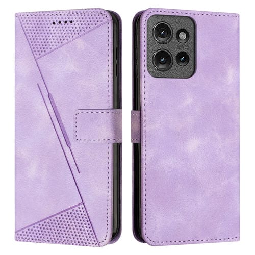 Funda de Cuero Triangular para Motorola Edge 50 Dream con Cordón (Morado)