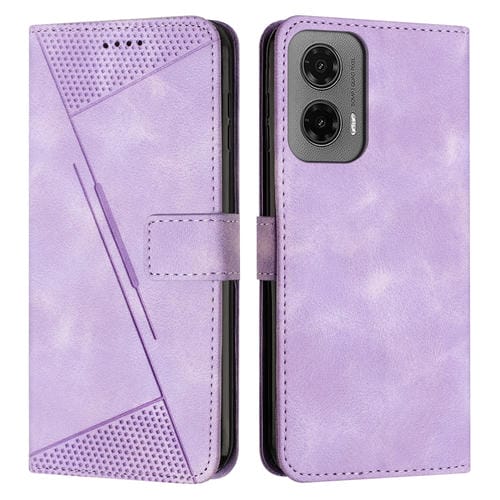 Funda de Cuero Triangular para Motorola Moto G35 Dream con Cordón (Morado)
