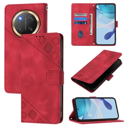 Funda de Cuero con Relieve para Honor X9C 5G (Rojo)