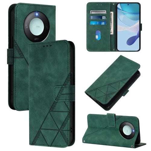 Funda de Cuero con Tapa y Relieve 3D para Honor X9C Smart Global Crossing (Verde Oscuro)