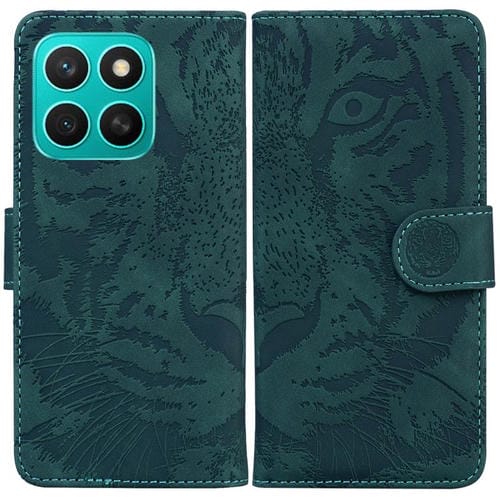 Funda de Cuero con Tapa y Estampado de Tigre para Honor X8C 4G (Verde)