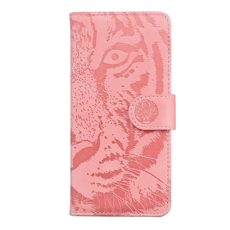Funda de Cuero para Sony Xperia 10 Vi con Tapa y Patrón en Relieve de Tigre (Rosa)