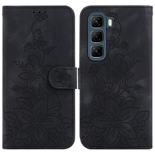 Funda de Cuero con Relieve de Lirio para Infinix Hot 50 4G (Negra)
