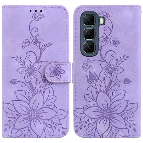 Funda de Cuero con Relieve de Lirio para Teléfono Infinix Hot 50 5G (Morado)