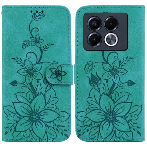 Funda Cuero con Relieve de Lirio para Infinix Note 40 5G (Verde)