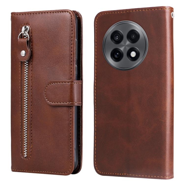 Funda de Piel con Textura de Becerro y Cremallera para OnePlus 13R/Ace 5/Ace 5 Pro (Marrón)