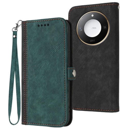 Funda de Cuero para Honor X60/X9C con Correa Plegable y Hebilla Lateral (Verde Oscuro)