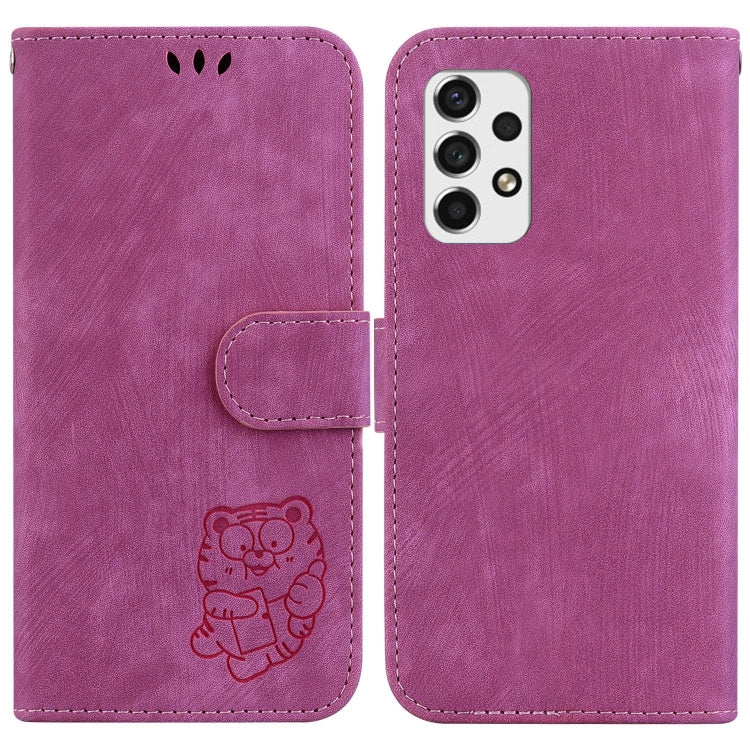 Para Samsung Galaxy A23 Funda para teléfono de cuero con relieve Little Tiger (rojo rosa)