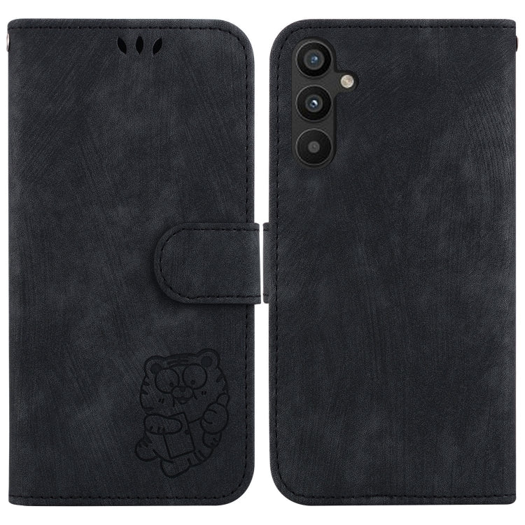 Para Samsung Galaxy A34 5G Funda para teléfono de cuero con relieve Little Tiger (negro)