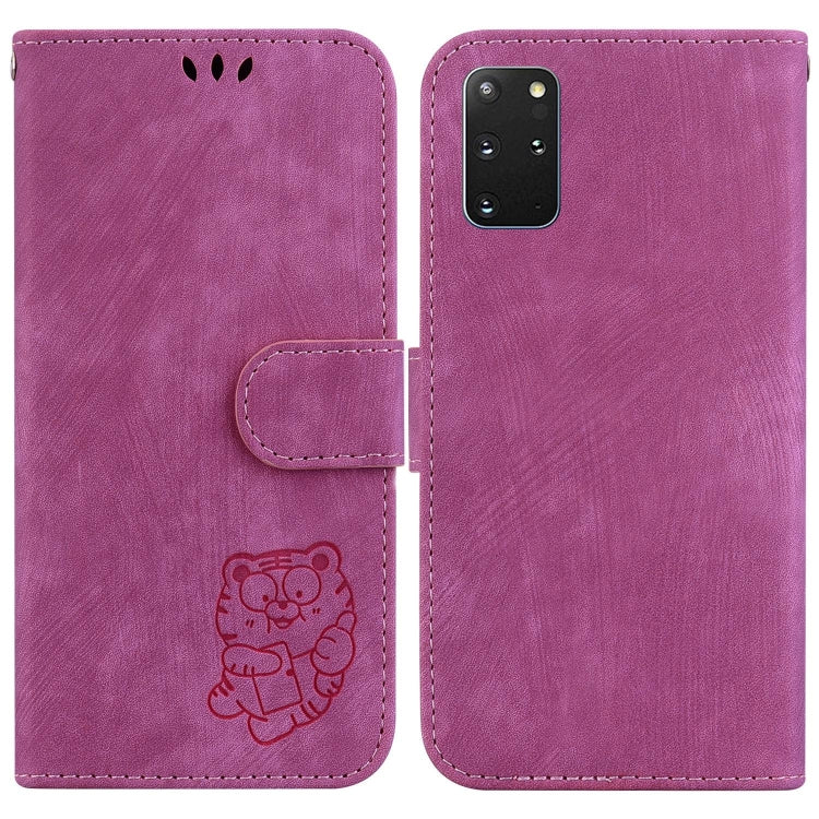Para Samsung Galaxy S20 + Funda de cuero con relieve Little Tiger (rojo rosa)