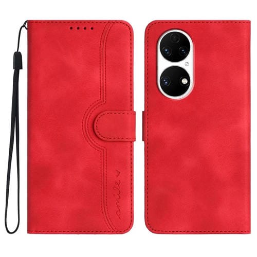 Funda de Piel Sintética con Diseño de Corazón para Huawei P50 (Roja)