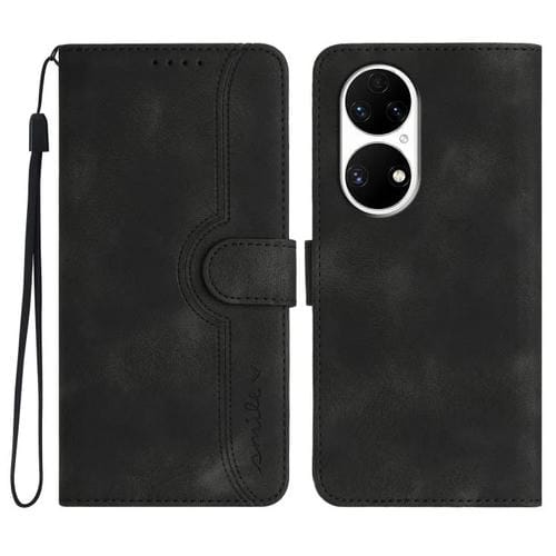 Funda de Piel Sintética con Diseño de Corazón para Huawei P50 (Negra)
