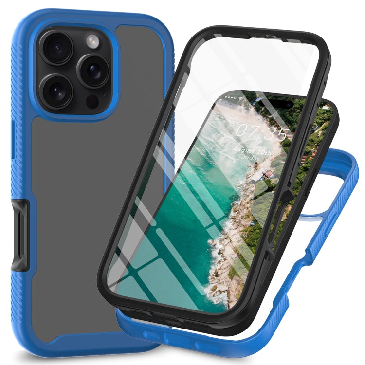 Funda para iPhone 16 Pro Max Starry Sky Solid Color Series PC + TPU con Película Pet (Azul Real)