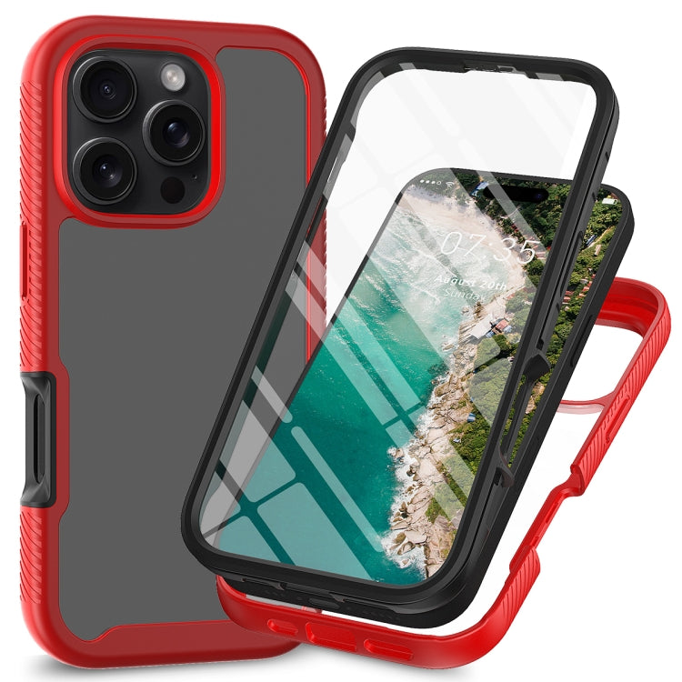 Funda para iPhone 16 Pro Max Starry Sky Solid Color Series PC TPU con Película Pet (Rojo)