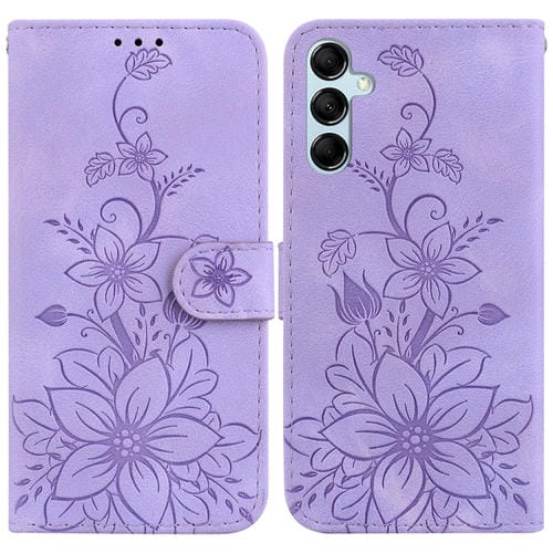 Funda de Cuero Samsung Galaxy A15 con Relieve Lily (Púrpura)