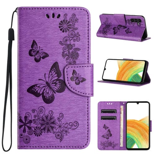 Funda para Teléfono Samsung Galaxy A35 Cuero con Tapa en Relieve de Mariposa (Púrpura)