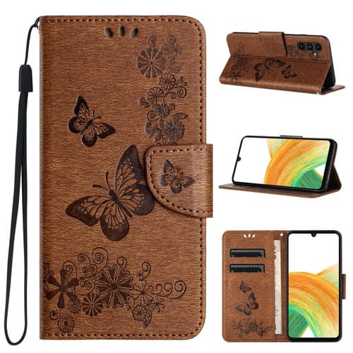 Funda de Teléfono Samsung Galaxy A35 Cuero con Tapa en Relieve de Mariposa (Marrón)
