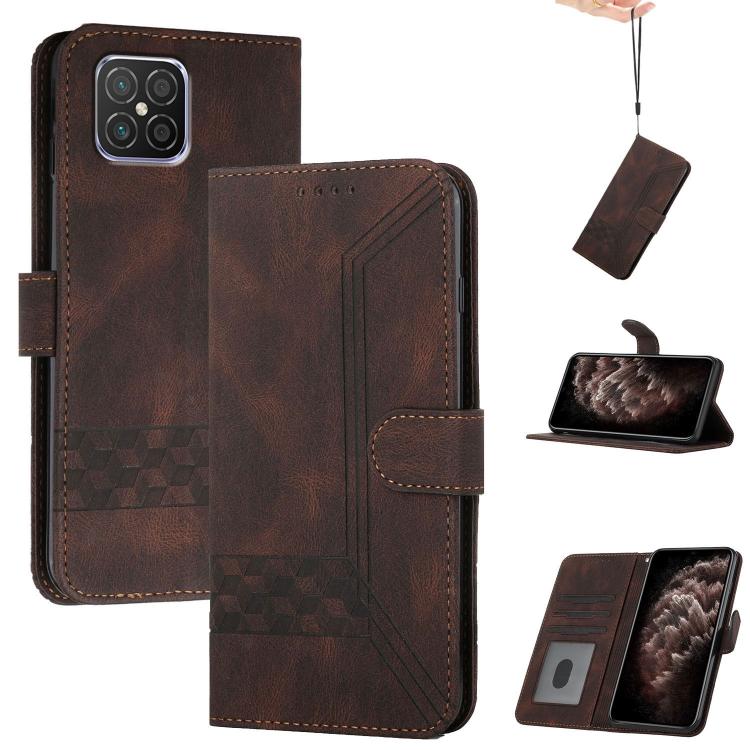 Funda de Cuero con Tapa y Tacto de Piel Cúbica para Huawei Nova 8 Se 4G (Marrón)