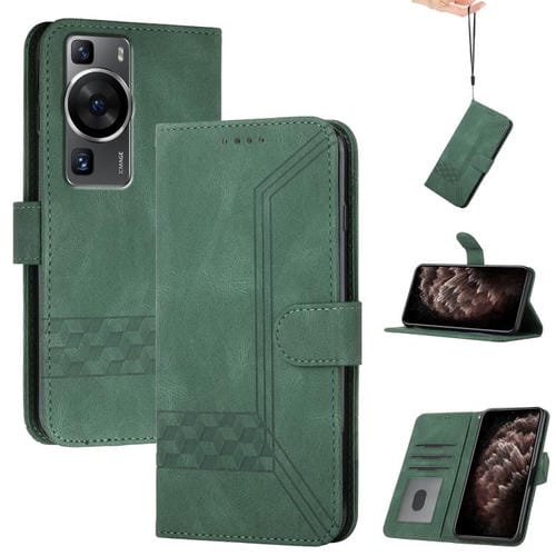 Funda de Cuero con Tapa Cúbica para Huawei P60 y P60 Pro (Verde)
